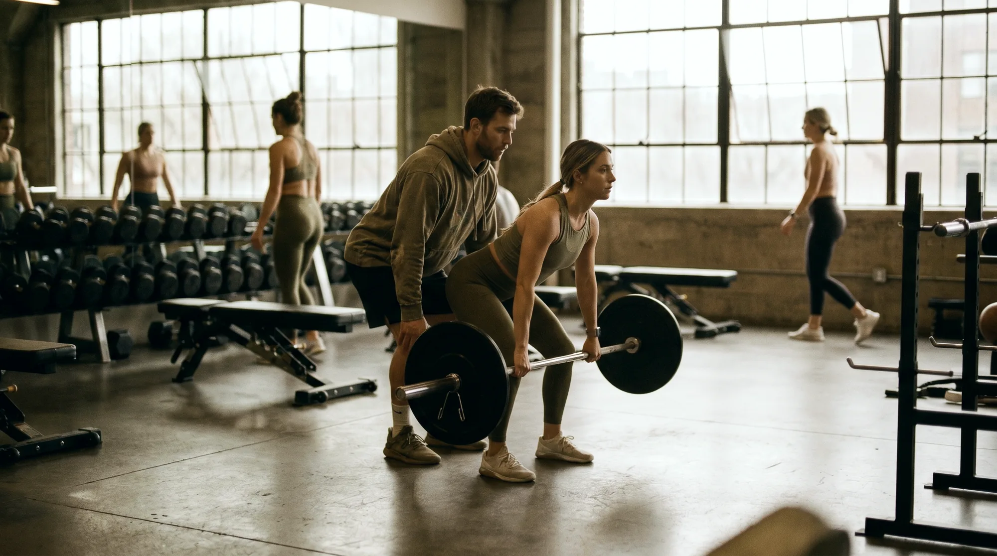 Members training together on a busy gym floor